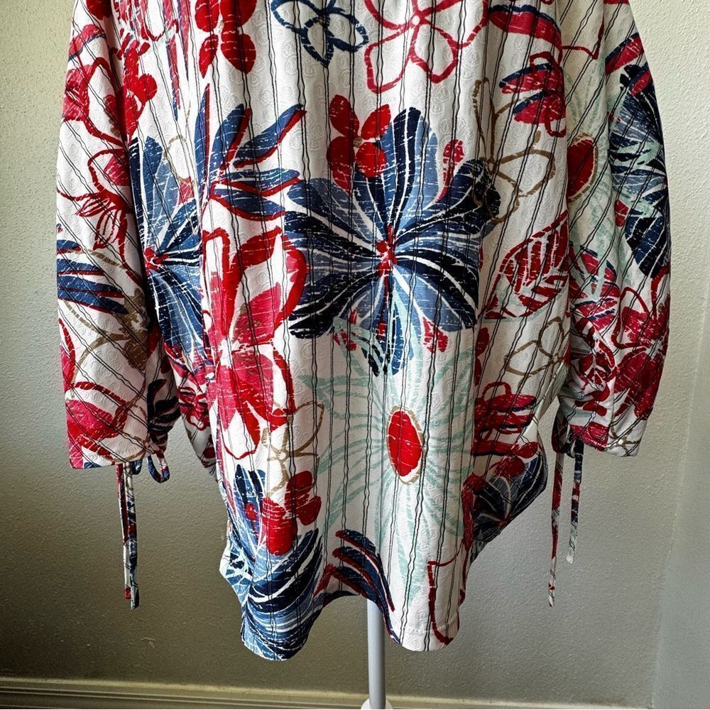 Anthropologie Eva Franco Retro Floral Top Tie Sleeves Bat Wings SZ 8 NEW - Picture 3 of 11